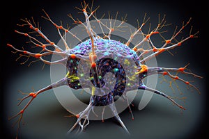 Neuron macro view, model of nerve cell with dendrites, illustration, generative AI