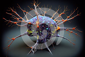 Neuron macro view, model of nerve cell with dendrites, illustration, generative AI photo