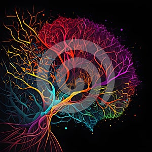 Neuron network banner. Abstract image of neural network. AI logo in trendy colors of 2023 for science innovation and development,