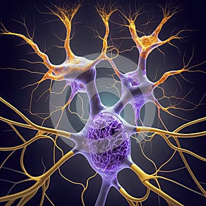 Neuron network brain cells. Human nervous system and brain activity concept. Generative AI