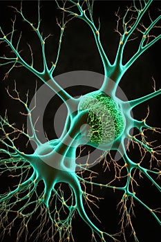 Neuron network brain cells. Human nervous system and brain activity concept. Generative AI