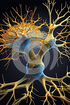 Neuron network brain cells. Human nervous system and brain activity concept. Generative AI