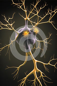 Neuron network brain cells. Human nervous system and brain activity concept. Generative AI