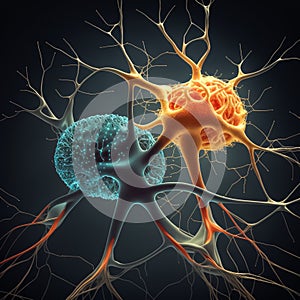 Neuron network brain cells. Human nervous system and brain activity concept. Generative AI