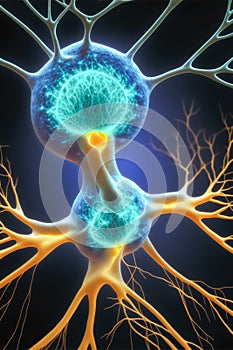 Neuron network brain cells. Human nervous system and brain activity concept. Generative AI