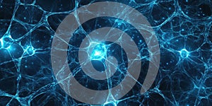 Neuron network glowing blue abstract synapse connection background
