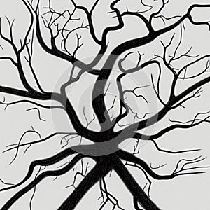 Neuron or vascular branches in high contrast black on pale backdrop
