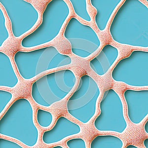 Neuronal network, seamless pattern in pink on blue background. AI generative illustration, pattern generated by AI