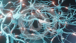 Neuronal and Synapse Activity 3d animation. Electrical impulses inside the human brain.