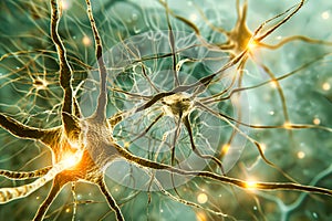 Neurons in action with synapses firing in the brain