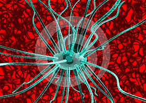 Neurons. Active nerve cells in human neural system. Braincell. 3D illustration. photo