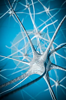 Neurons in brain, 3D illustration of neural network