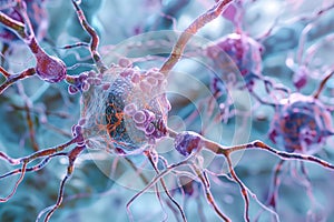 Neurons with dendrites affected by amyloid plaques in Alzheimer\'s disease. Generative AI