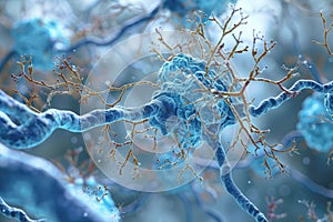 Neurons with dendrites affected by amyloid plaques in Alzheimer\'s disease. Generative AI