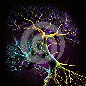 Neurons in vibrant colors, created with generative AI photo