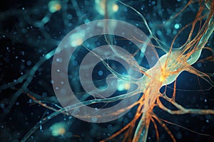 Neurons and neural connections in a vibrant network visualization