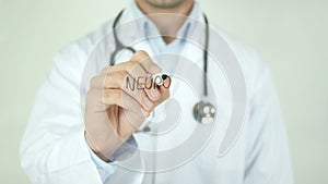 Neuropathy, Doctor Writing on Transparent Screen