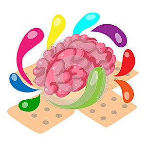 Neurophysiology icon isometric vector. Realistic human brain with colorful drop