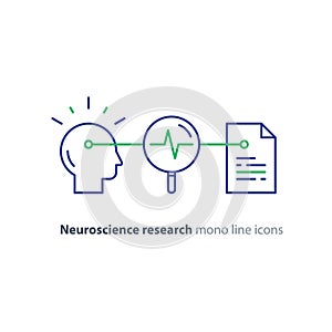 Neuroscience and psychology concept logo, science research, paper document and pencil