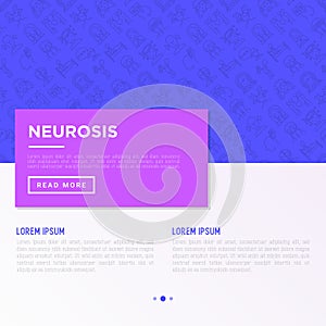 Neurosis concept with thin line icon: panic attack, headache, fatigue, insomnia, despair, phobia, mood instability, stuttering, photo