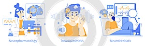 Neurotechnologies trio Vector illustration