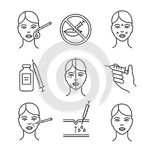 Neurotoxin injection cosmetic procedures linear icons set photo