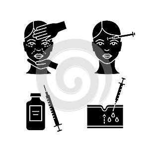 Neurotoxin injection glyph icons set