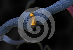 Neurotransmitter synapse and neuron cells sending electrical signals 3d illustration