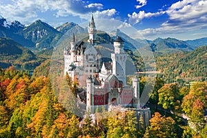 Neuschwanstein, Bavaria - Famous bavarian fairytale castle autum photo