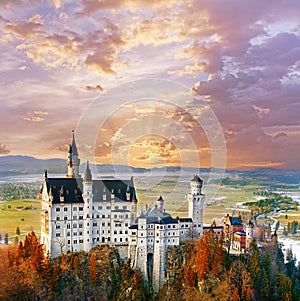 Neuschwanstein, beautiful fairytale castle near Munich in Germany