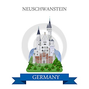 Neuschwanstein Castle Bavaria Germany flat vector attraction