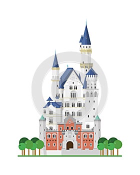 Neuschwanstein Castle Bavaria, Germany. Isolated on white background vector illustration