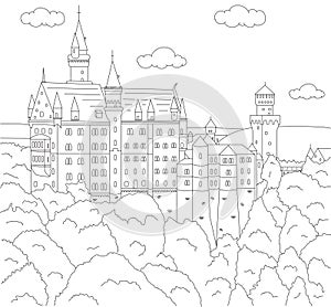 Neuschwanstein Castle. Coloring book for kids