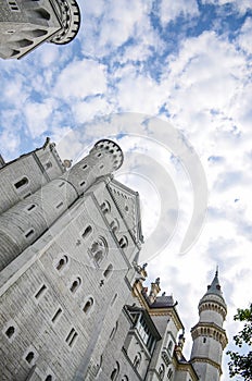 Neuschwanstein Castle courtyard, Nineteenth-century Romanesque Revival palace in southwest Bavaria, Germany.