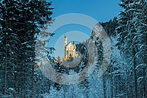 Neuschwanstein Castle on early morning in winter