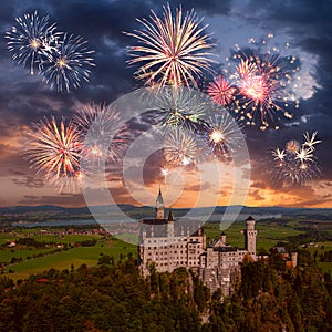 Neuschwanstein castle and fireworks