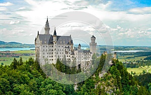 Neuschwanstein Castle, above the village of Hohenschwangau near F