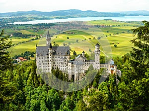 Neuschwanstein Castle, above the village of Hohenschwangau near F