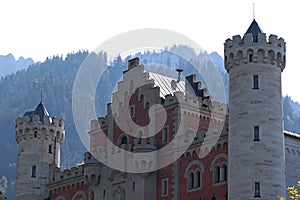 Neuschwanstein Castle (Schloss Neuschwanstein) located in southwestern Bavaria near Füssen in Germany.