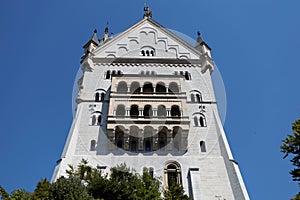 Neuschwanstein Castle (Schloss Neuschwanstein) located in southwestern Bavaria near Füssen in Germany.