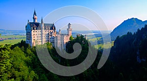 Neuschwanstein castle view from Marienbrucke, Bayern Germany photo