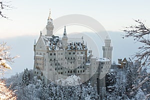 Neuschwanstein Castle in winter landscape