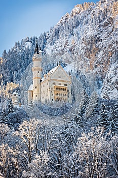 Neuschwanstein Castle in wintery landscape, Germany