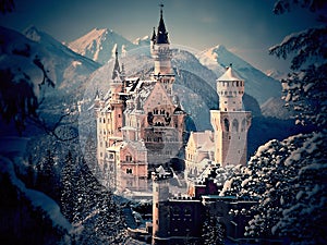 Neuschwanstein is a German castle in the area of â€‹â€‹Schwangau near FÃ¼ssen, which was built by the Bavarian King Louis II.