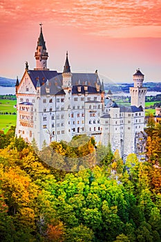 Neuschwanstein, Germany. Famous bavarian fairytale castle, autumn in Fussen, Bayern