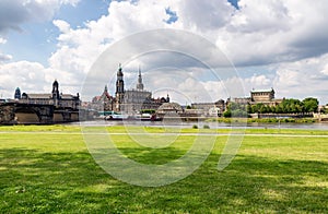 Neustadt architecture and park along Elber river, Dresden - Germ