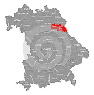 Neustadt a.d. Waldnaab county red highlighted in map of Bavaria Germany