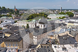 Neustadt district with dome of Dreifaltigkeitskirche Holy Trinity Church, Salzburg Austria..