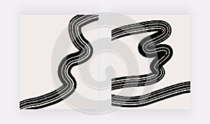 Neutral abstract wall art prints with black freehand lines