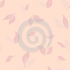 Neutral seamless pattern of pink leaves on pink background. Cute, childish repeating ornament in cartoon style. Modern natural